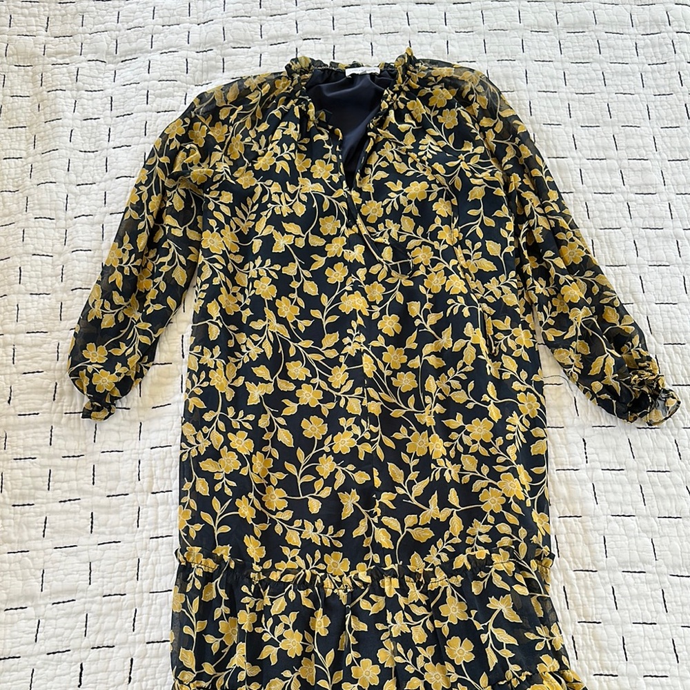 Floral Navy and Yellow Dress